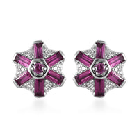 Premium Orissa Rhodolite Garnet, White Zircon Earrings in Rhodium Over Sterling Silver 2.35 ctw
