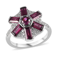 Premium Orissa Rhodolite Garnet and White Zircon 2.90 ctw Ring in Rhodium Over Sterling Silver (Size 6.0)