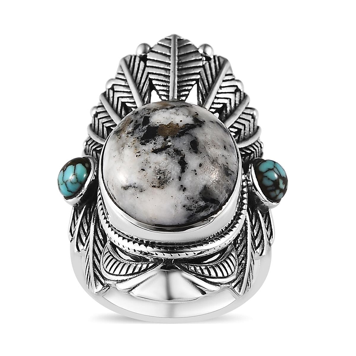 Artisan Crafted White Buffalo, Blue Moon Turquoise Ring in Sterling Silver (Size 7.0) 12.10 ctw