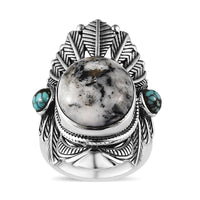 Artisan Crafted White Buffalo, Blue Moon Turquoise Ring in Sterling Silver (Size 7.0) 12.10 ctw