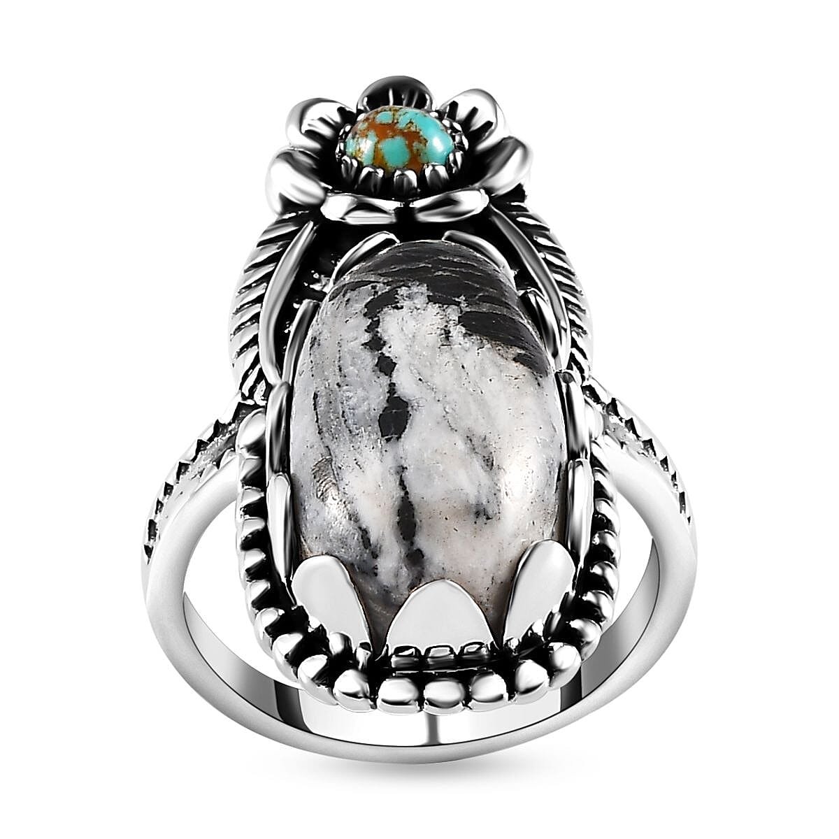 Artisan Crafted White Buffalo, Royston Turquoise Ring in Sterling Silver (Size 7.0) 10.40 ctw