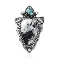D'Joy Artisan Crafted White Buffalo and Blue Moon Turquoise 15.25 ctw Arrowhead Pendant without Chain in Black Oxidized Sterling Silver - Sticky add to cart bar