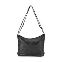 Black Color Patch Work Sheep Leather Crossbody Bag (12"x9.5"x4'') with Adjustable Shoulder Strap