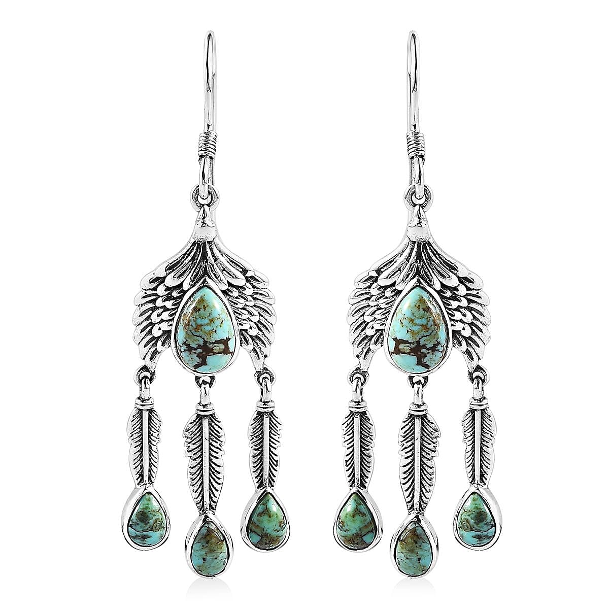 Artisan Crafted Blue Moon Turquoise Eagle Earrings in Sterling Silver 5.50 ctw