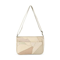 Beige Color Patch Work Sheep Leather Crossbody Bag (11.5"x7.7"x3'') with Adjustable Shoulder Strap