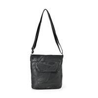 Black Color Patch Work Sheep Leather Crossbody Bag (10"x8.5"x2.75'') with Adjustable Shoulder Strap
