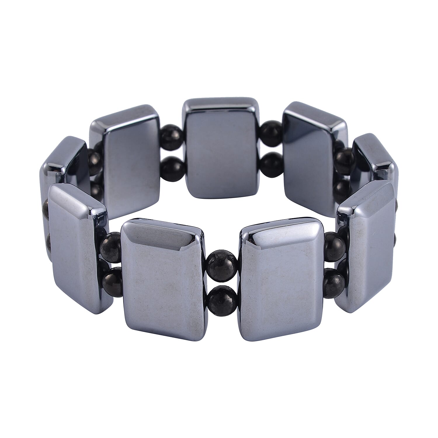 Terahertz and Shungite 240.20 ctw Block and Beaded Stretch Bracelet (7.0-7.50In)