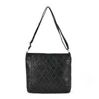 Black Color Patch Work Sheep Leather Crossbody Bag (14.5"x12.5"x3.4") with Adjustable Shoulder Strap