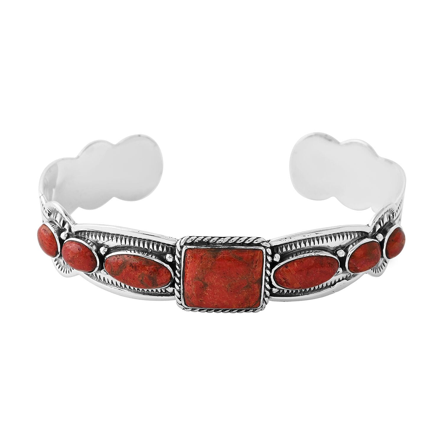 Santa Fe Style Coral Bracelet in Sterling Silver (6.50 In)
