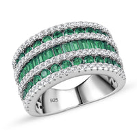 Simulated Green and White Diamond Ring in Rhodium Over Sterling Silver (Size 8)