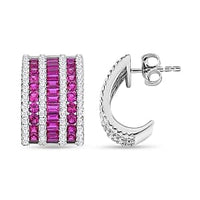 Simulated Ruby Color and White Diamond Earrings in Rhodium Over Sterling Silver 5.56 ctw