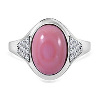 Natural Pink Queen Conch Shell and White Zircon 6.66 ctw Ring in Rhodium Over Sterling Silver (Size 6.5)