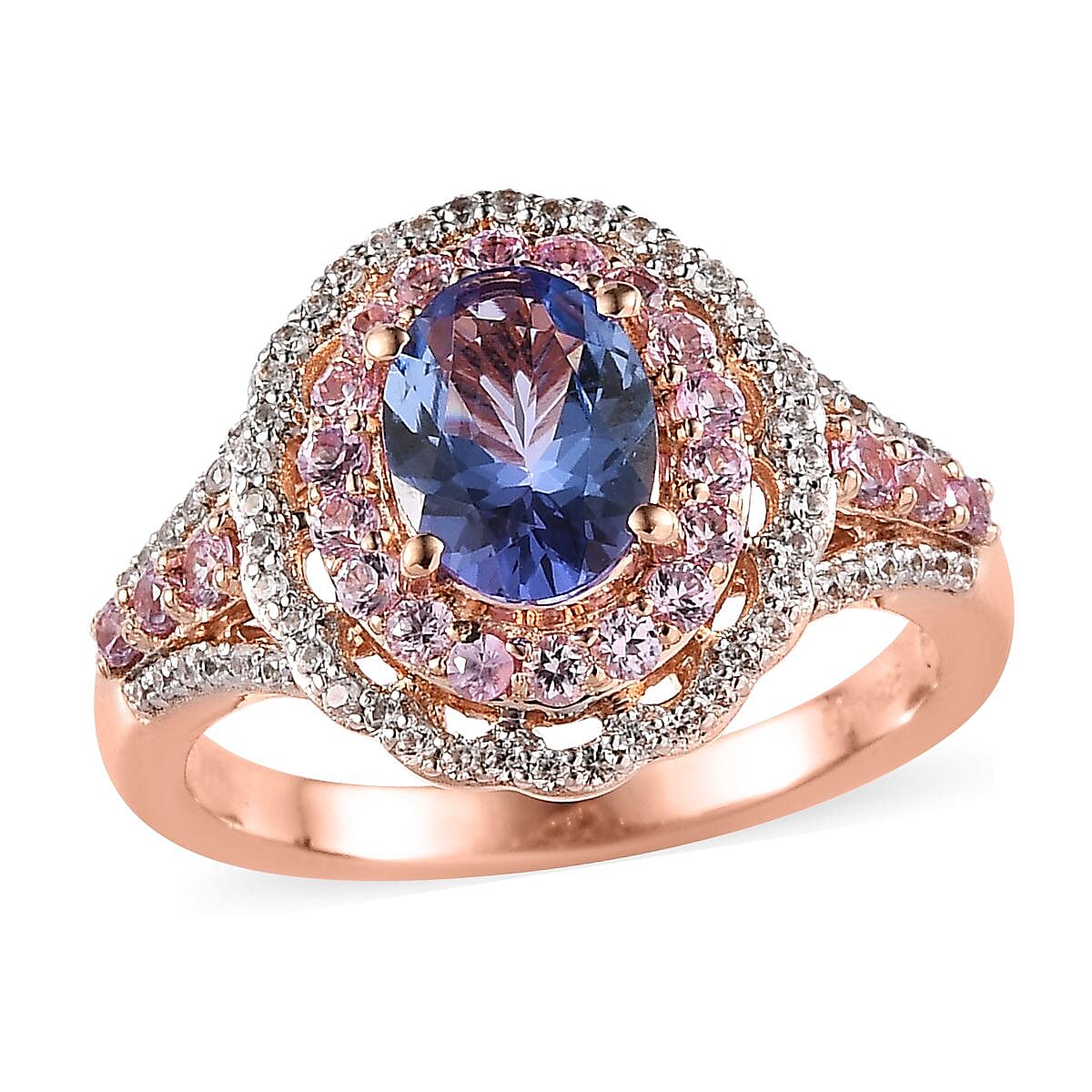 TLV Tanzanite (Ovl), Multi Gemstone Ring in Vermeil RG Over Sterling Silver (Size 10.0) 2.25 ctw
