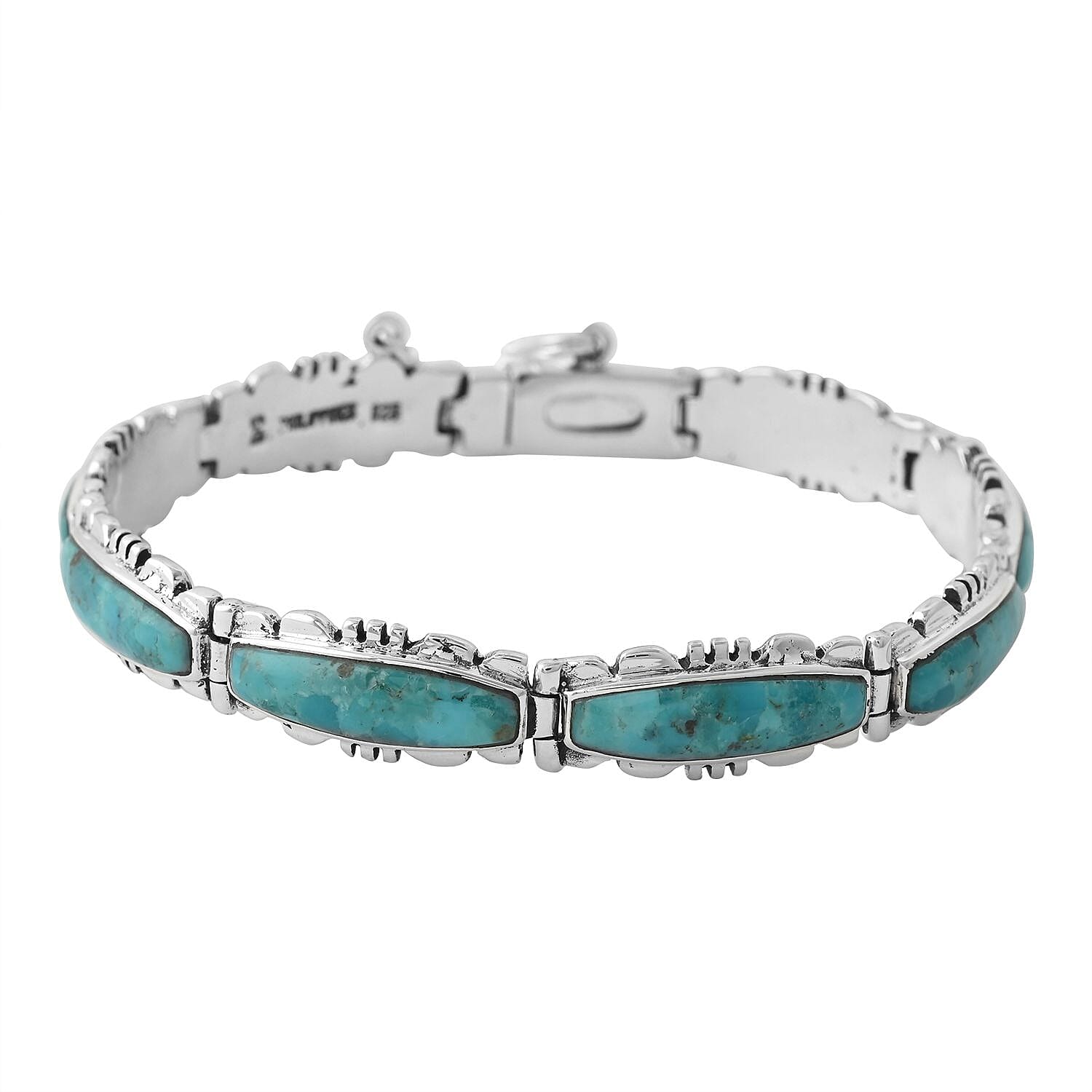 Santa Fe Style Turquoise Bracelet in Sterling Silver (7.25 In) 16.00 ctw