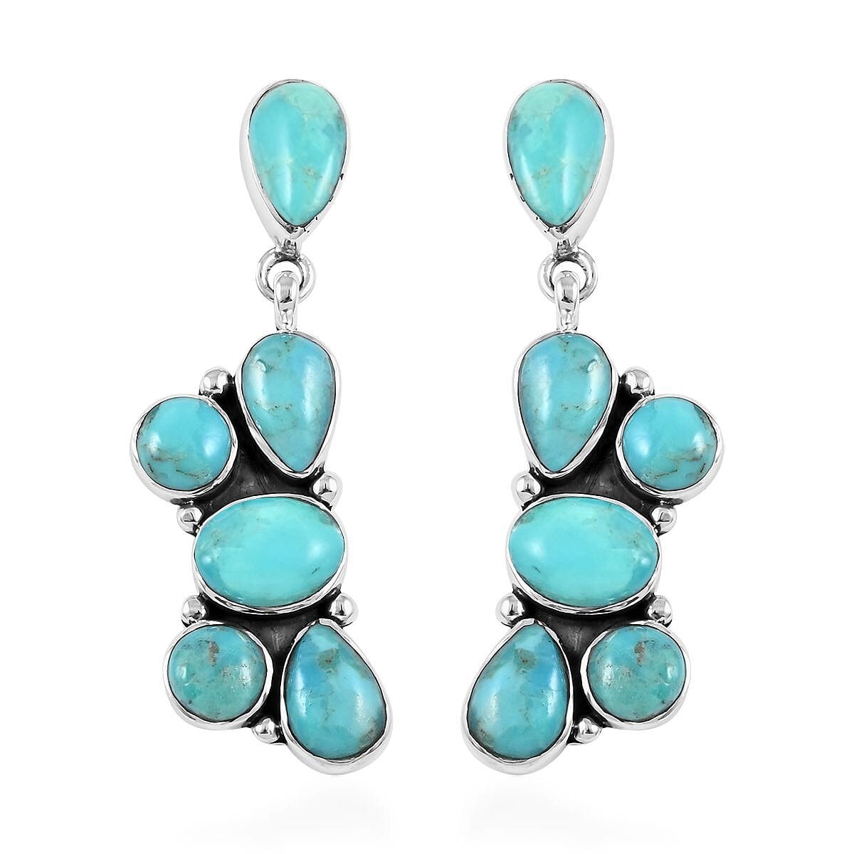 Santa Fe Style Turquoise Earrings in Sterling Silver 5.00 ctw