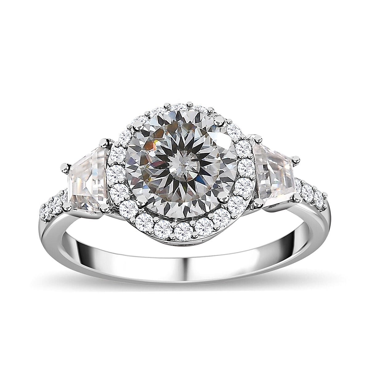 Moissanite Halo Ring in Platinum Over Sterling Silver (Size 10.0) 2.60 ctw