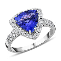 Certified & Appraised Rhapsody 950 Platinum AAAA Tanzanite and E-F VS Diamond Ring 7.45 Grams 4.15 ctw