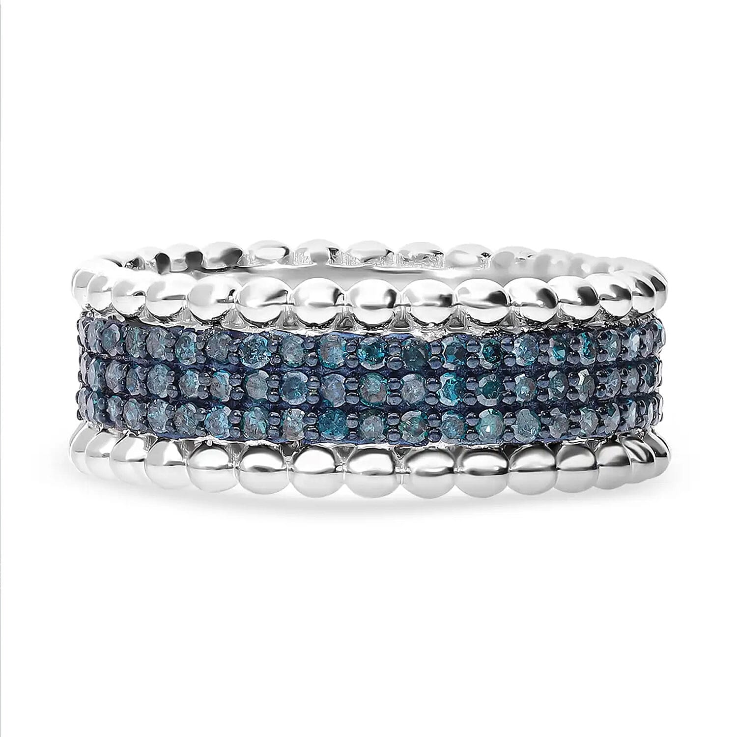 Doorbuster Blue Diamond 3 Row Eternity Ring in Platinum Over Sterling Silver (Size 10.0) 0.50 ctw