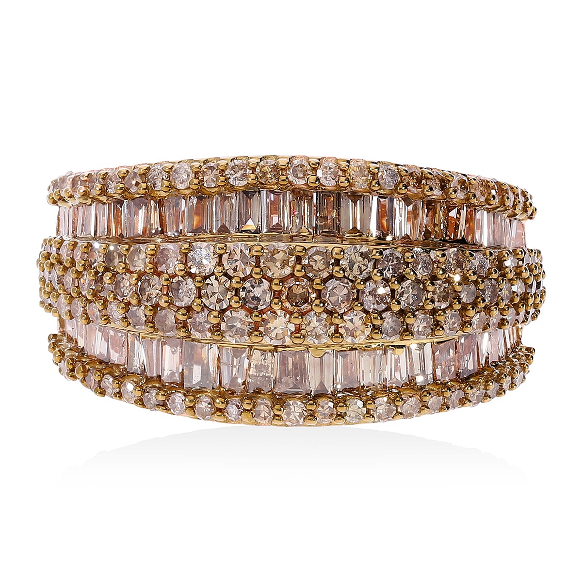 Natural Champagne Diamond Ring in Vermeil Rose Gold Over Sterling Silver (Size 10.0) 2.00 ctw