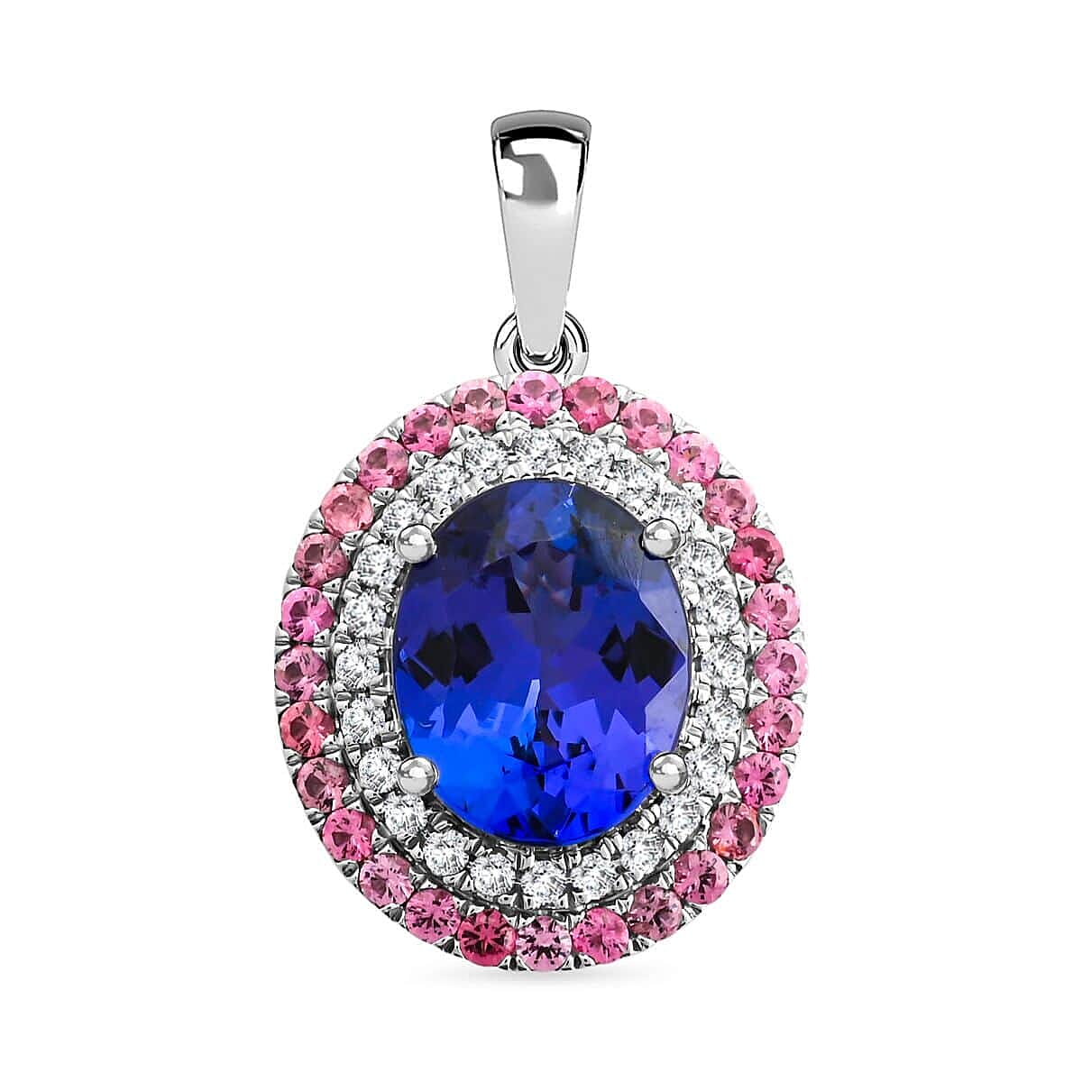 Certified & Appraised Rhapsody 3.75 ctw AAAA Tanzanite, Pink Spinel and E-F VS Diamond Pendant without Chain in 950 Platinum