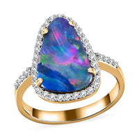 Luxoro 14K Yellow Gold Premium Boulder Opal Doublet, Diamond (I2) Ring (Size 6.0) 3.55 ctw