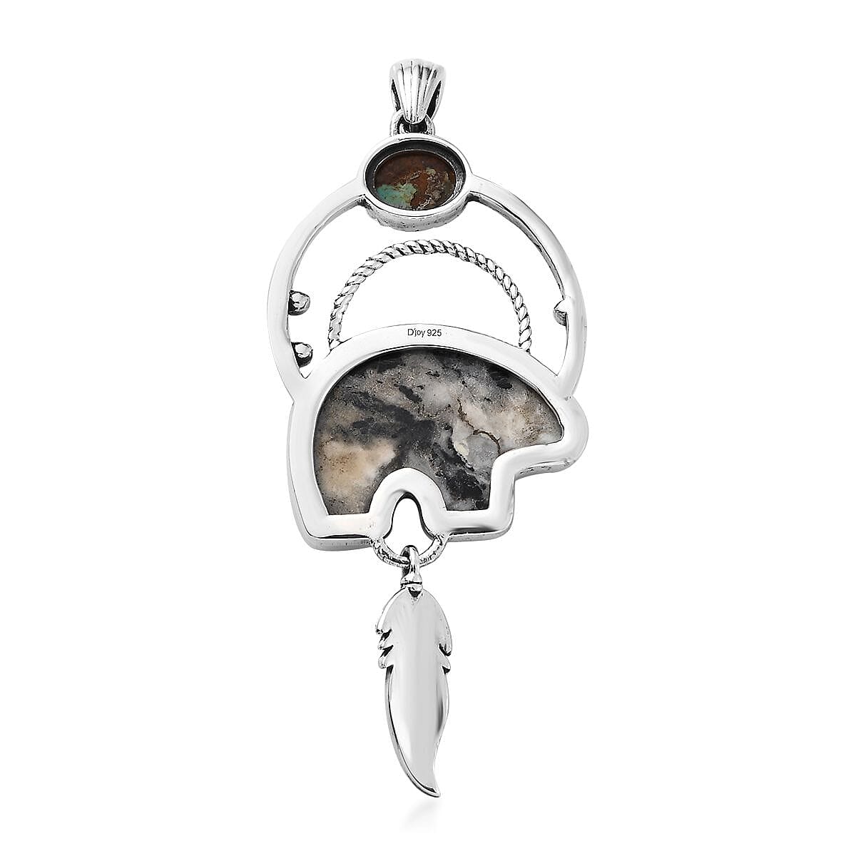 Artisan Crafted White Buffalo and Royston Turquoise Bear Pendant in Sterling Silver 23.25 ctw