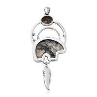 Artisan Crafted White Buffalo and Royston Turquoise Bear Pendant in Sterling Silver 23.25 ctw