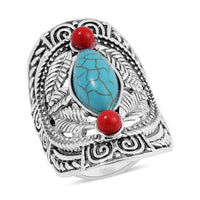 Epic Deal Constituted Blue and Red Howlite Ring in Silvertone (Size 10.0) 1.70 ctw