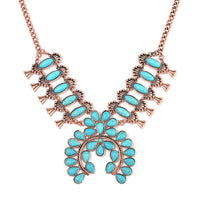Constituted Blue Howlite 15.00 ctw Squash Blossom Necklace in Rosetone 24-28 Inches