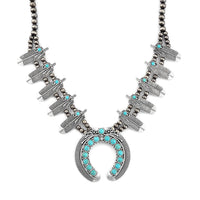 Constituted Blue Howlite 20.00 ctw Squash Blossom Feather Necklace in Silvertone 24-28 Inches