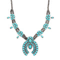 Constituted Blue Howlite 20.00 ctw Squash Blossom Necklace in Silvertone 24-28 Inches - Sticky add to cart bar
