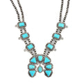 Constituted Blue Howlite 15.00 ctw Squash Blossom Necklace in Silvertone 24-28 Inches - Sticky add to cart bar