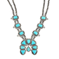 Constituted Blue Howlite 15.00 ctw Squash Blossom Necklace in Silvertone 24-28 Inches