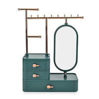Green Color Tiered Tower Jewelry Holder with 360 Rotating Mirror and 3 Layer Drawer (9.84"x5.90"x14.76")