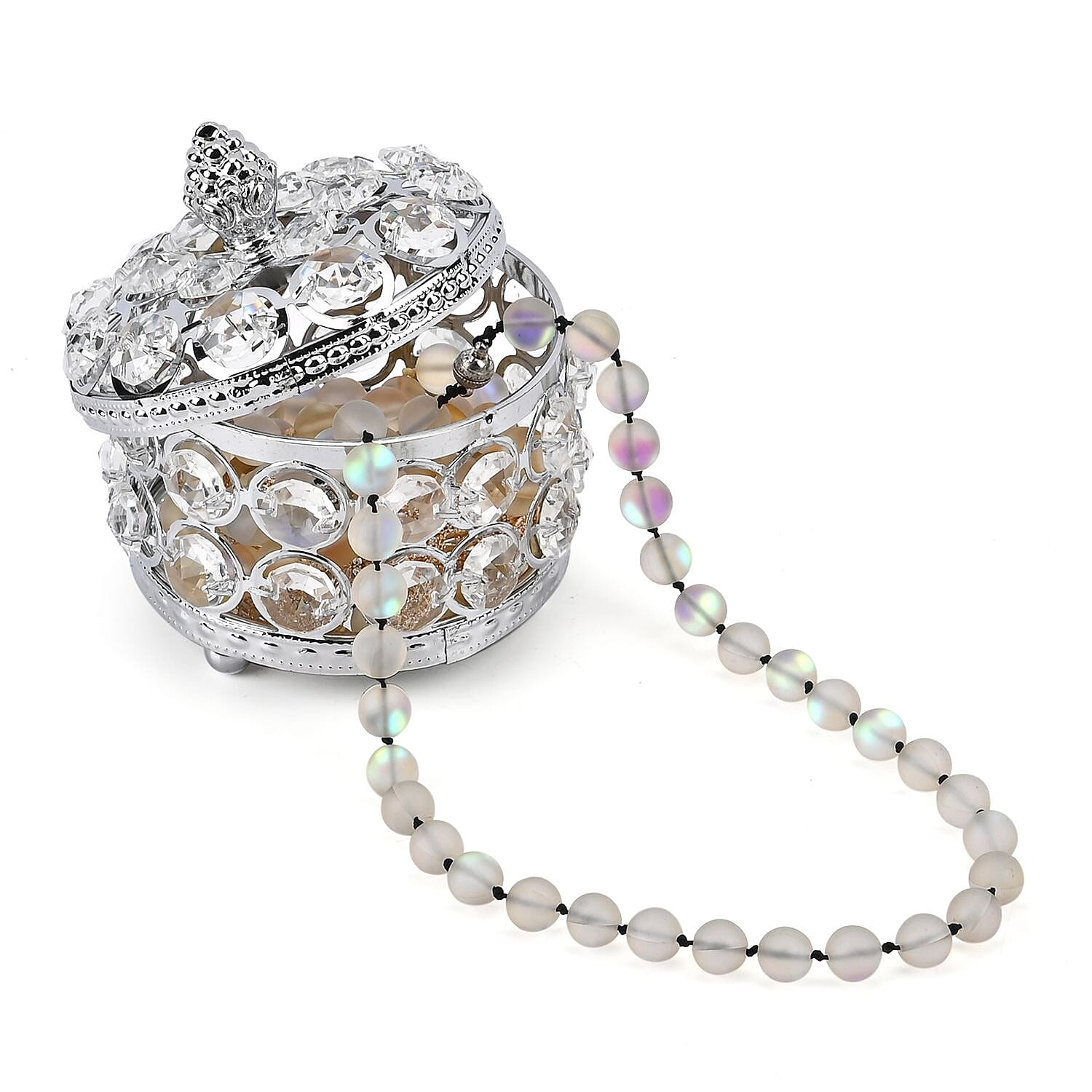 Silver Color Round Design Crystal Jewelry Box (3.9"x3.9"x3.5")
