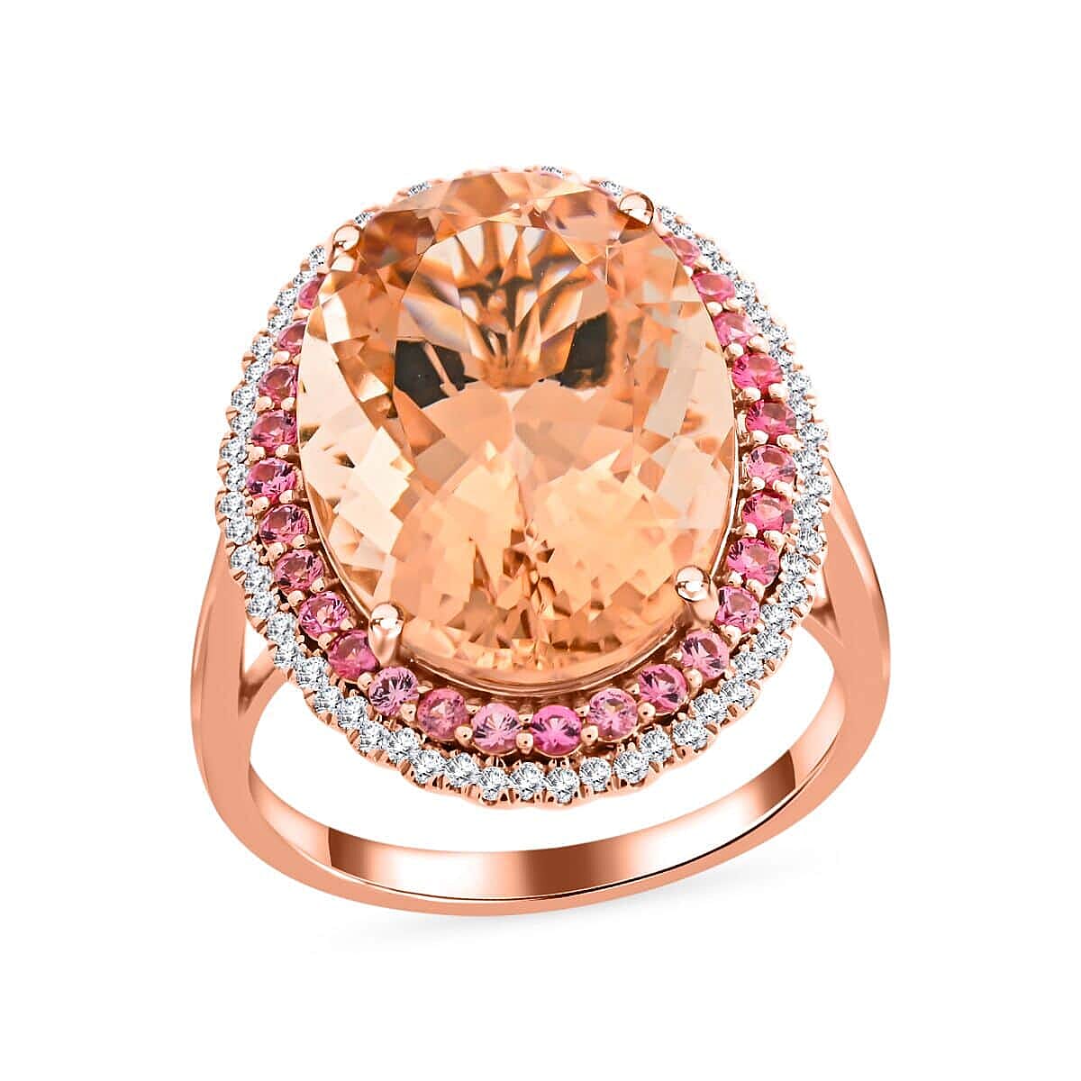 Doorbuster Certified & Appraised Iliana 18K Rose Gold AAA Marropino Morganite and G-H SI Diamond Ring (Size 10.0) 5.90 Grams 13.35 ctw