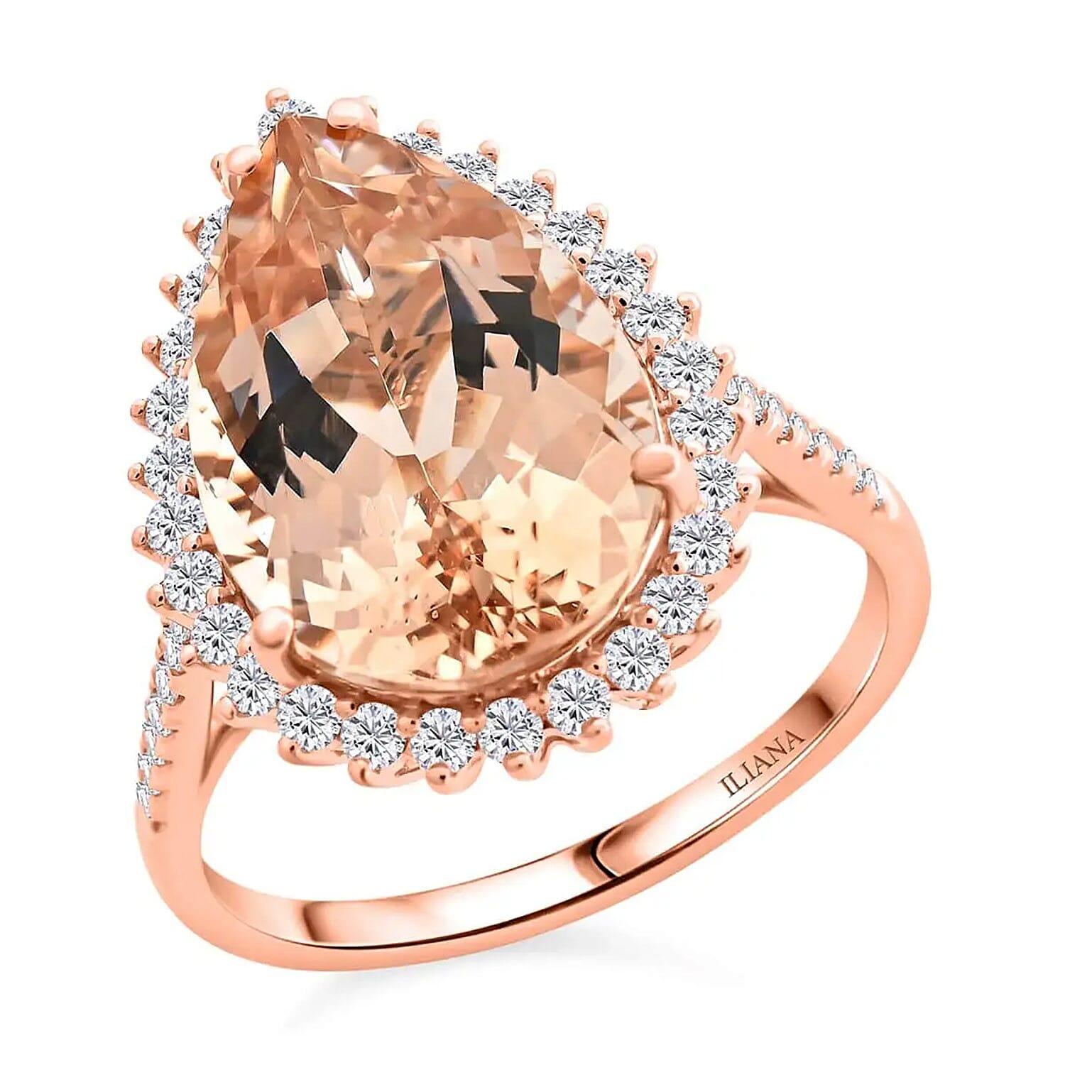 Doorbuster Certified & Appraised Iliana 18K Rose Gold AAA Marropino Morganite and SI Diamond Halo Ring 6.15 ctw