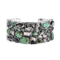Artisan Crafted Blue Moon Turquoise and White Buffalo Cuff Bracelet in Sterling Silver (7.5 in) 52.60 ctw