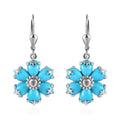 Sleeping Beauty Turquoise and Madagascar Pink Sapphire Floral Earrings in Platinum Over Sterling Silver 7.40 ctw - Sticky add to cart bar