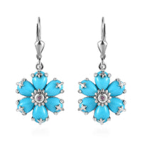 Sleeping Beauty Turquoise and Madagascar Pink Sapphire Floral Earrings in Platinum Over Sterling Silver 7.40 ctw