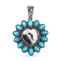 Artisan Crafted White Buffalo and Sleeping Beauty Turquoise Heart Pendant in Platinum Over Sterling Silver 10.35 ctw - Sticky add to cart bar