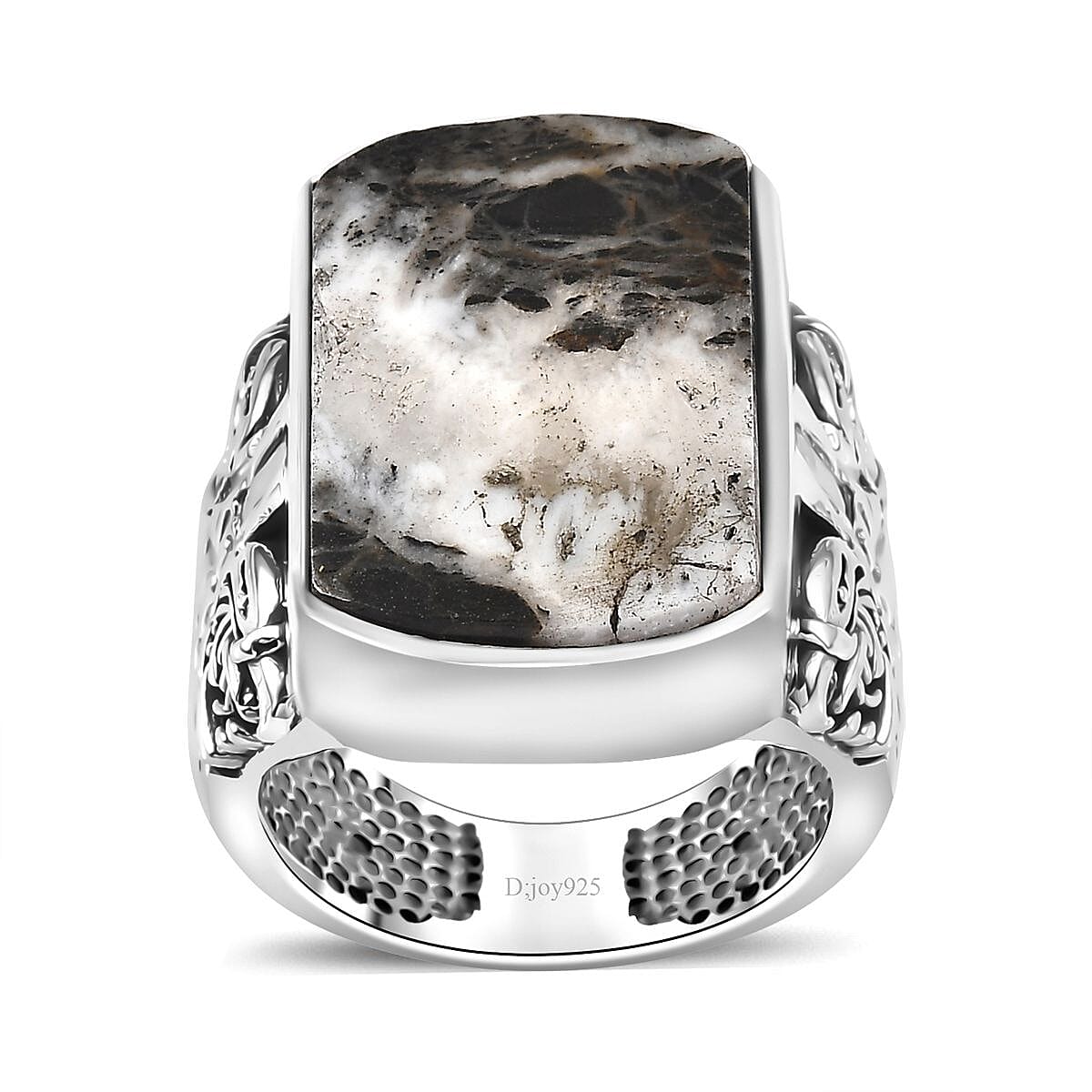 Artisan Crafted White Buffalo Men's Ring in Sterling Silver (Size 10.0) 24.70 ctw