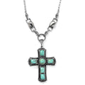 Artisan Crafted Blue Moon Turquoise and White Buffalo 9.20 ctw Cross Necklace in Sterling Silver 18 Inches - Sticky add to cart bar