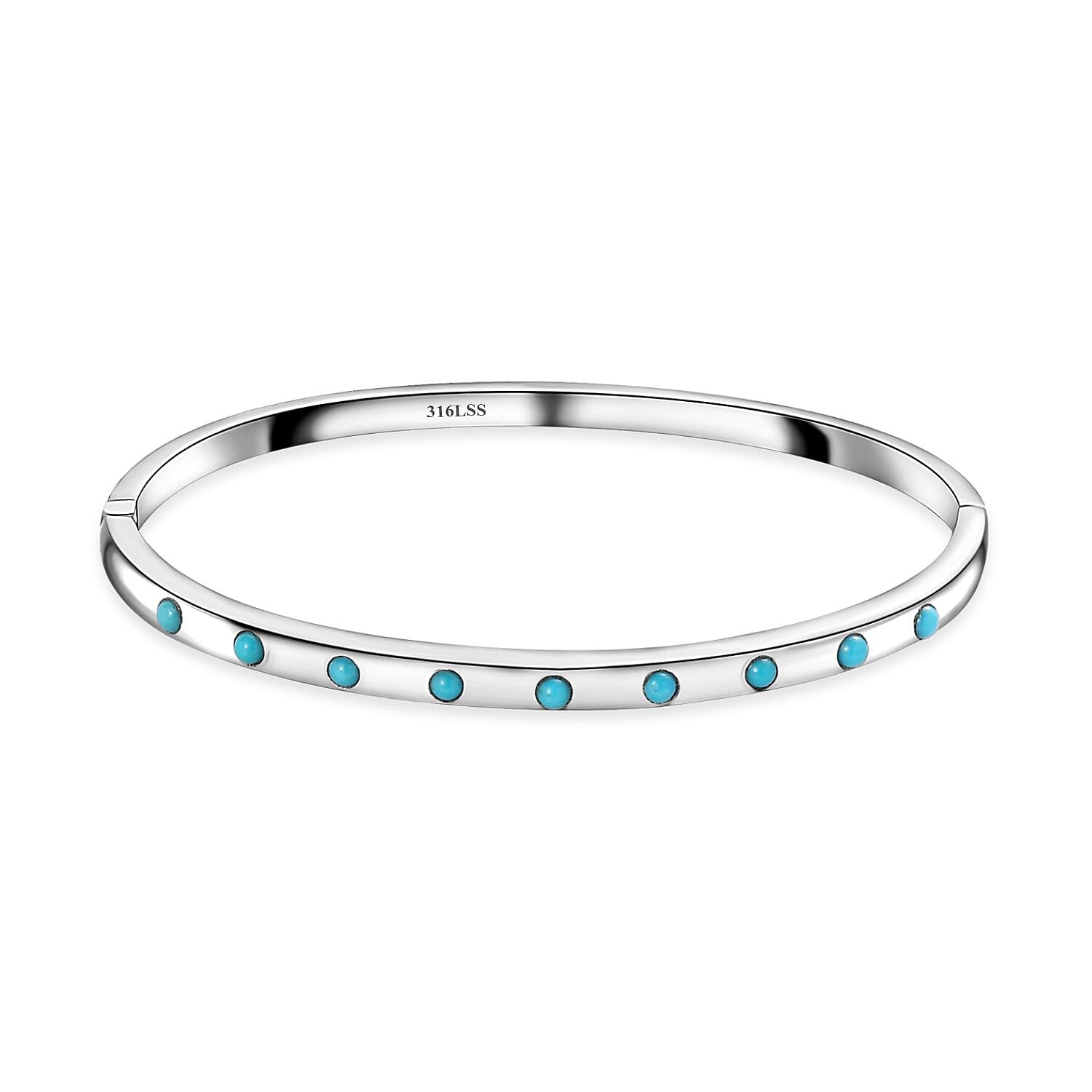 Sleeping Beauty Turquoise Bangle Bracelet in Stainless Steel (8.0 In) 0.60 ctw