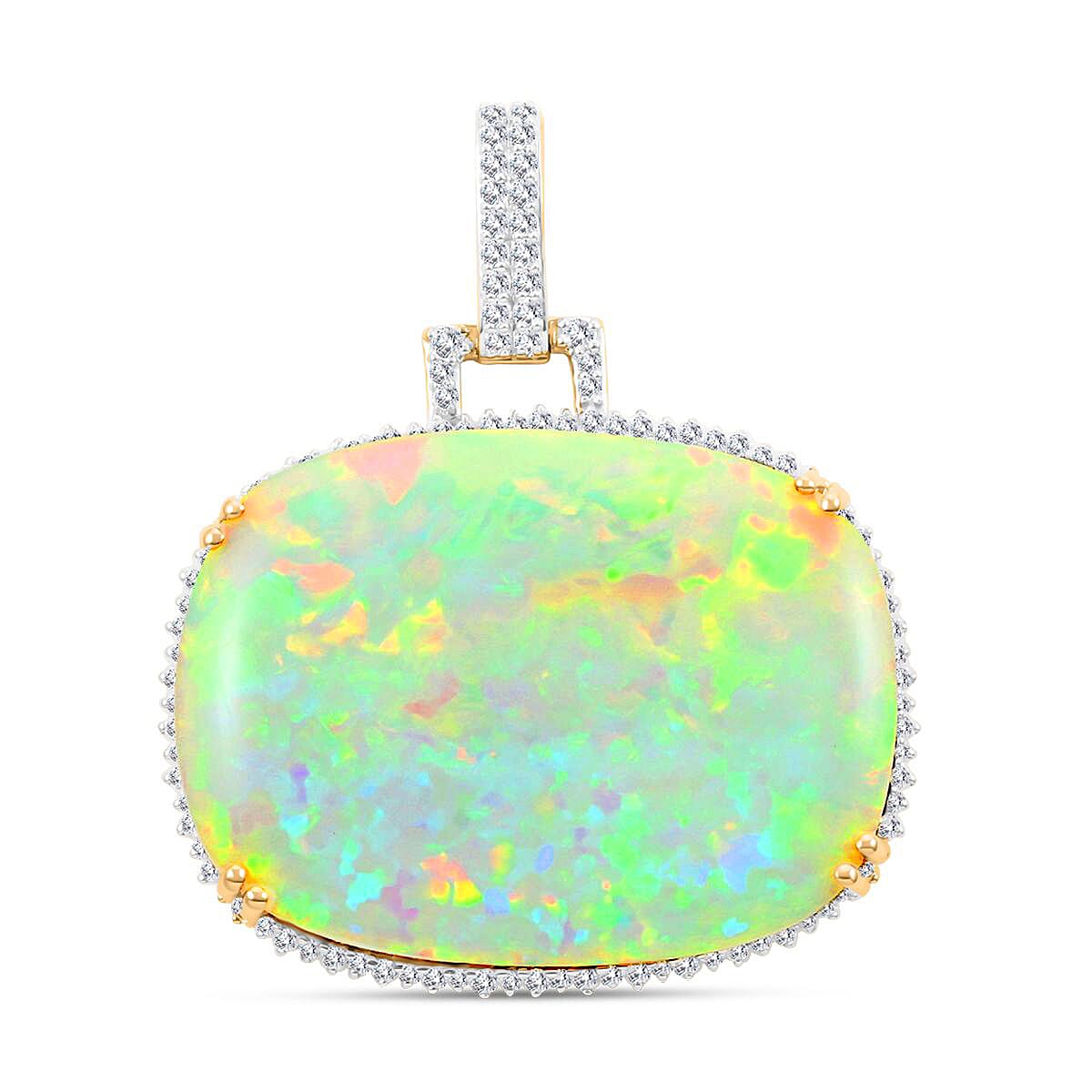 Luxoro 14K Yellow Gold AAAA Ethiopian Welo Opal and G-H I2 Diamond Pendant 13.80 Grams 75.35 ctw