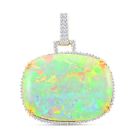 Luxoro 14K Yellow Gold AAAA Ethiopian Welo Opal and G-H I2 Diamond Pendant 13.80 Grams 75.35 ctw