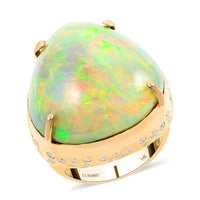 Luxoro 14K Yellow Gold AAAA Ethiopian Welo Opal, Diamond (G-H, I2) Ring (Size 7.0) (10.55 g) 43.65 ctw