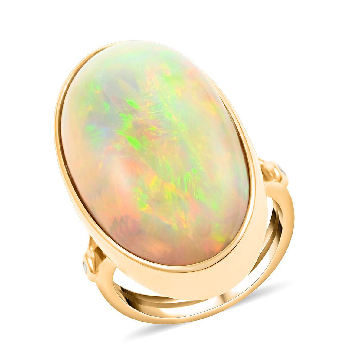 Luxoro 14K Yellow Gold AAAA Ethiopian Welo Opal and G-H I2 Diamond Accent Ring 9.70 Grams 24.00 ctw