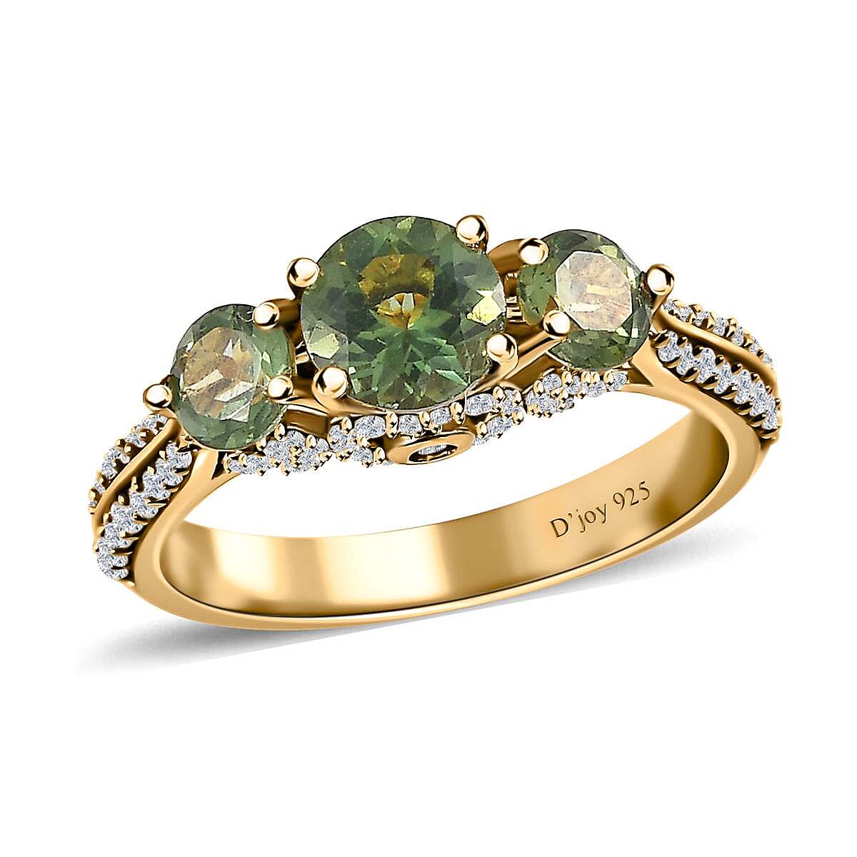 Tanzanian Natural Green Apatite, White Zircon Ring in Vermeil YG Over Sterling Silver (Size 10.0) 2.40 ctw