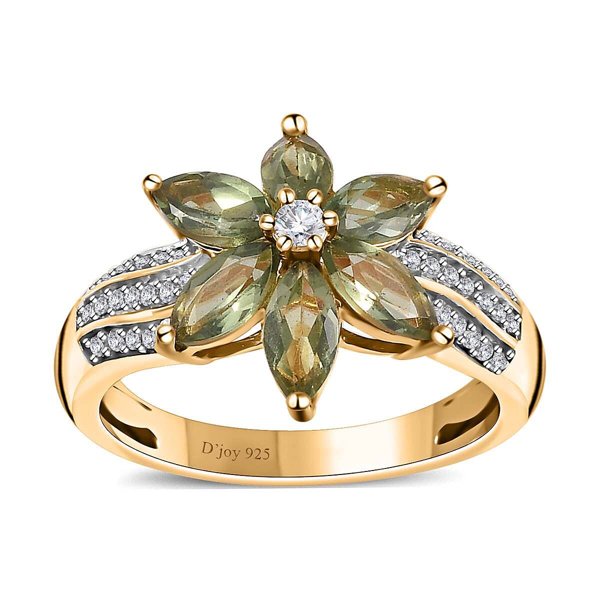 Tanzanian Natural Green Apatite and White Zircon Ring in Vermeil Yellow Gold Over Sterling Silver (Size 10.0) 1.70 ctw